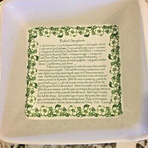 Paula Deen 2 Qt Recipe Baking Dish Baked Spaghetti White Green Floral Retired